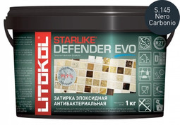 Затирка для плитки эпоксидная Litokol антибактериальная двухкомпонентная Starlike Defender Evo S.145 Nero Carbonio 1 кг 485620002