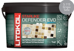 Затирка для плитки эпоксидная Litokol антибактериальная двухкомпонентная Starlike Defender Evo S.115 Grigio Seta 1 кг 485570002