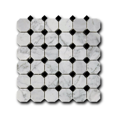 Мозаика Bianco Carrara + Nero Marquina 4.9x4.9x1