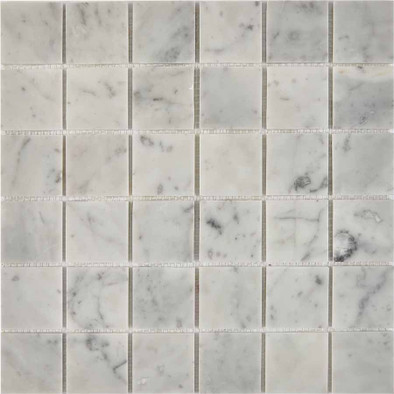 Мозаика из мрамора Bianco Carrara PIX243, чип 48x48 мм, сетка 305х305x6 мм глянцевая, серый