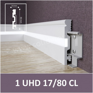 Плинтус напольный Solid 1 UHD 17/80 C 14х80х2000 ударопрочный полистирол, белый, под LED подсветку, под покраску