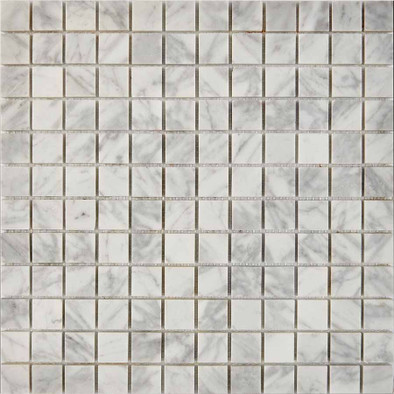 Мозаика из мрамора Bianco Carrara PIX237, чип 23х23 мм, сетка 300х300х6 мм полированная, серый