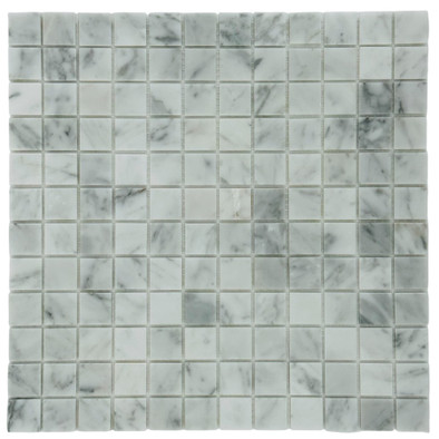 Мозаика Marble Mosaic Carrara white Pol камень 30х30 см полированная чип 23х23 мм, серый, белый