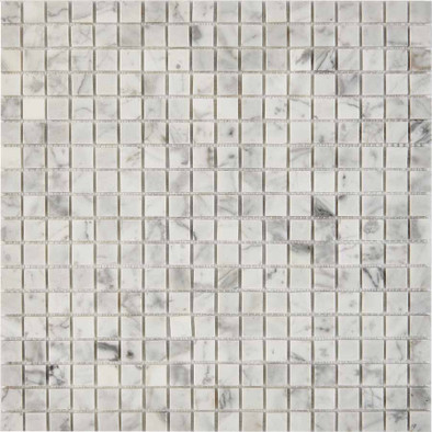 Мозаика из мрамора Bianco Carrara PIX236, чип 15х15 мм, сетка 300х300х4 мм полированная, серый