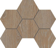 Мозаика KW01 Hexagon 25x28,5 cтруктурированная керамогранит Estima Kraft Wood, коричневый 70432