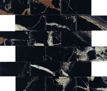 Мозаика Alcantro Nero Brick bone керамогранит 34.6x29.7 см полированная чип 48x98 мм, черный, коричневый