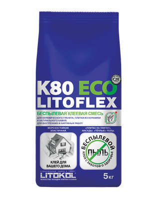 Litoflex K80 Eco, серый, 5 кг клей для керамогранита, натурального камня