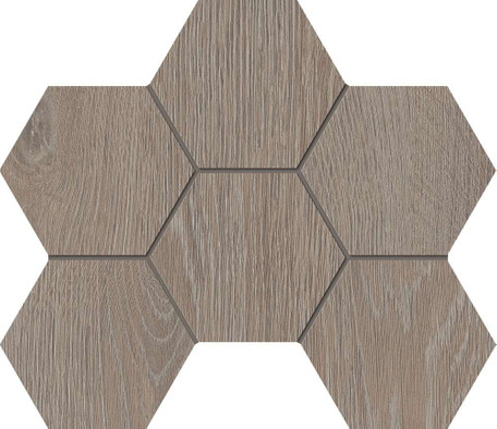 Мозаика KW02 Hexagon 25x28,5 cтруктурированная керамогранит Estima Kraft Wood, серый 70622