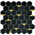 Мозаика Marble Mosaic Hexagon Nero Marquina Gold Pol камень 29.8х30.5 см полированная чип 48х48 мм, черный