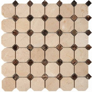 Мозаика из мрамора Cream marfil, Dark Imperador PIX212, чип 48x48 мм, сетка 305х305x8 мм глянцевая, бежевый, коричневый