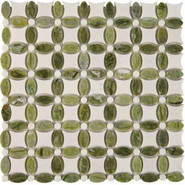 Мозаика из мрамора Dondong, Dolomiti Bianco PIX282, чип 32x32 мм, сетка 336х336x8 мм глянцевая, белый, зеленый