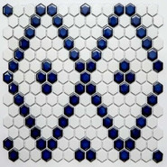 Мозаика PS2326-43 керамика 30.6х35 см глянцевая чип 23х26 мм, белый, синий
