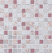 Мозаика S-854 стекло камень 29.8х29.8 см глянцевая чип 23х23 мм, белый, кремовый, розовый