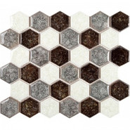 Мозаика Esagono Misto Classico керамика 28.5х24.5 см глянцевая чип 50x44 мм, белый, коричневый, серый