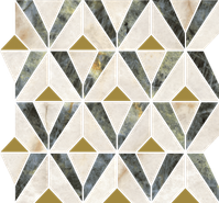 Мозаика Stellaris Dark Mosaico Orpheus керамогранит 31.5х33.8 см Italon полированная, белый, золотой-oro-gold, черный 600110000977