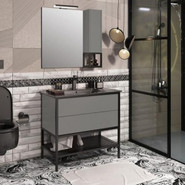 Комплект Opadiris Треви 90 (тумба, раковина, зеркало, шкафчик для зеркала, светильник) серый матовый