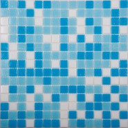 Мозаика MIX2 Бело-сине-голубой (сетка) стекло 32.7х32.7 см глянцевая чип 20х20 мм