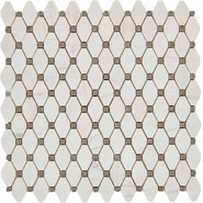 Мозаика из мрамора Bianco Dolomite, Cinderella Grey PIX284, чип 39x24 мм, сетка 305х342x7 мм глянцевая, бежевый, белый
