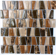 Мозаика S-849 стекло камень 30.5х30.5 см глянцевая чип 20х40 мм, бежевый, коричневый