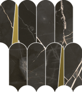 Мозаика Stellaris Absolut Black Mosaico Elegant керамогранит 32.5х36.1 см Italon полированная, бежевый, золотой-oro-gold, серый, черный 620110000235