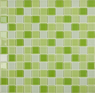 Мозаика S-451 стекло 31.8х31.8 см глянцевая чип 25х25 мм, белый, зеленый