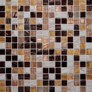 Мозаика ML42049 стекло 32.7х32.7 см глянцевая чип 20x20 мм, бежевый, белый, бронза, коричневый