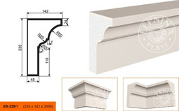 Лепнинапласт Карниз КВ-235/1 фасадный полистирол 2000х235х142 мм с покрытием эластичной шпатлёвкой PS-TechnoPlaster