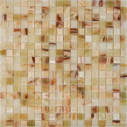 Мозаика из оникса Jade Verde PIX201, чип 15x15 мм, сетка 305х305x6 мм глянцевая, зеленый, коричневый, кремовый