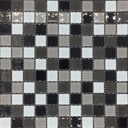 Мозаика из стекла PIX016, чип 25x25 мм, сетка 300х300х4 мм глянцевая, белый, серый, черный