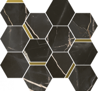 Мозаика Stellaris Absolut Black Mosaico Chic керамогранит 28.3х32.8 см Italon матовая, золотой-oro-gold, серый, черный 620110000226