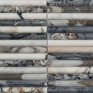 Мозаика Pixmosaic PIX 340 Bvlgari, Convex, чип 20х151 мм, сетка 300х305х12 мм, матовая мрамор серый