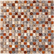 Мозаика из мрамора и стекла PIX720, чип 15x15 мм, сетка 300х300x8 мм глянцевая, коричневый, кремовый, серый