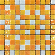 Мозаика из стекла PIX010, чип 25x25 мм, сетка 300х300х4 мм глянцевая, белый, желтый, оранжевый
