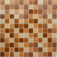 Мозаика J-326 стекло 31.8х31.8 см глянцевая чип 25х25 мм, бежевый, коричневый, оранжевый