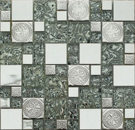 Мозаика MS-620 стекло+металл 30х30 см глянцевая чип 23х23, 48х48 мм, белый, серый
