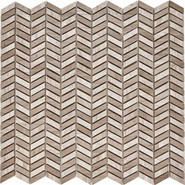 Мозаика из мрамора Shevron White Wooden, Athens Grey PIX288, чип 27x10 мм, сетка 298х307x8 мм глянцевая, бежевый