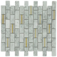 Мозаика Marble Mosaic Princess Pol камень 27.5х30 см полированная чип 23х48 мм, белый, золотой, серый