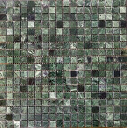 Мозаика PIX 308 Spider Green, чип 15x15 мм, сетка 305х305x4 мм, полированная мрамор Pixmosaic зеленый, черный