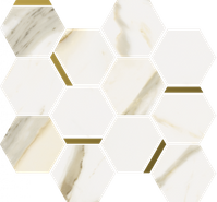 Мозаика Stellaris Calacatta Gold Mosaico Chic керамогранит 28.3х32.8 см Italon матовая, бежевый, белый, золотой-oro-gold 620110000221