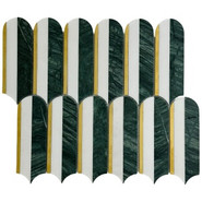 Мозаика Marble Mosaic Piano green Pol камень 25.5х29.8 см полированная чип 48x157 мм, белый, зеленый, золотой