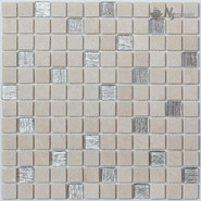 Мозаика K-755 стекло+мрамор 29.8х29.8 см матовая чип 23х23 мм, бежевый, серый