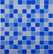 Мозаика J-347 стекло 30х30 см глянцевая чип 25х25 мм, белый, голубой, синий