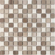 Мозаика из мрамора White Wooden, Dolomiti Bianco, Athens Grey PIX279, чип 23x23 мм, сетка 305х305x6 мм матовая, бежевый, коричневый
