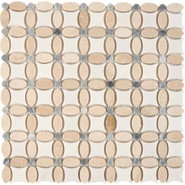 Мозаика из мрамора Cream Marfil, Thassos White, Athens Grey PIX281, чип 32x32 мм, сетка 336х336x8 мм глянцевая, бежевый, белый, серый