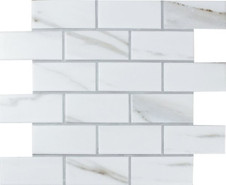 Мозаика Brick Calacatta Gold керамогранит 28.75х29.2 см глянцеваяцвет чип 4.5х9.5 мм, белый, золото