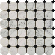 Мозаика из мрамора Bianca Carrara, Nero Marquina PIX209, чип 48x48 мм, сетка 305х305x8 мм глянцевая, белый, черный