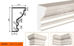 Лепнинапласт Карниз КВ-200/2 фасадный полистирол 2000х200х110 мм с покрытием эластичной шпатлёвкой PS-TechnoPlaster