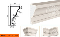 Лепнинапласт Карниз КВ-240/1 фасадный полистирол 2000х240х115 мм с покрытием эластичной шпатлёвкой PS-TechnoPlaster