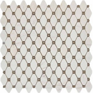 Мозаика из мрамора Bianco Dolomite, Cinderella Grey PIX284, чип 39x24 мм, сетка 305х342x7 мм глянцевая, бежевый, белый