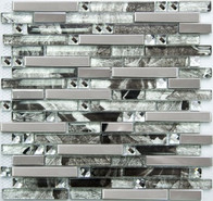 Мозаика MS-623 стекло+металл 29.8х30.5 см глянцевая чип 15х48, 15х98 мм, белый, серый, черный